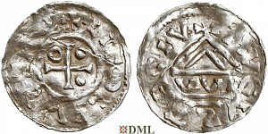 Денарий, Германия, Швабия, Liutolf (989-996), м.д. Augsburg, монетарий WI, Hahn 1976, 138a1