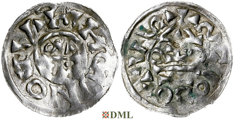 Денарий, Германия, Бавария, Henrich II (1002-1024), м.д. Salzburg, монетарий OZO, Hahn 1976, 89a5.1