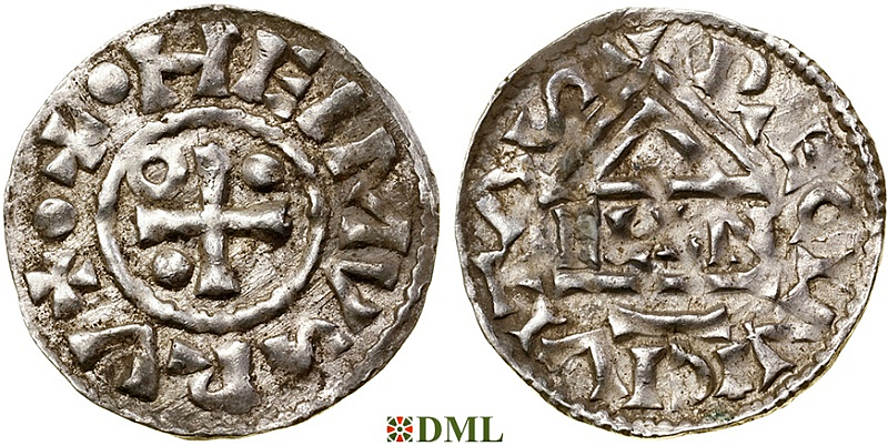 Денарий, Германия, Бавария, Heinrich II (985–995), м.д. Regensburg, монетарий ELLN, Hahn 1976, 22c2.2