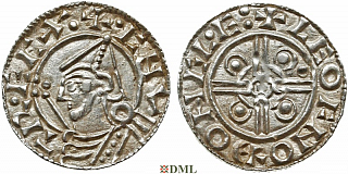 Денарий, Англия, Cnut  (1016-1035), м.д. Gloucester, монетарий Leofnoth, North 787
