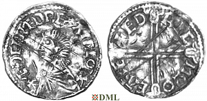 Денарий, Англия, Æthelred II (978-1016), м.д. Exeter, монетарий Eadric, North 774