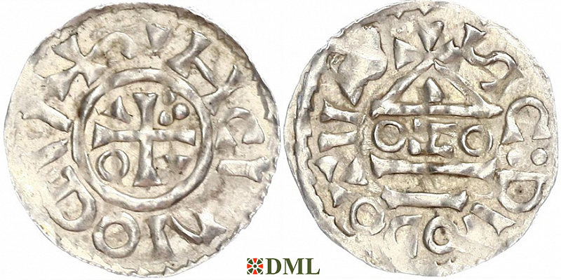 Денарий, Германия, Бавария, Heinrich II (1002-1024), м.д. Salzburg, монетарий OZO, Hahn 1976, 89a5