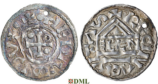 Денарий, Германия, Бавария, Heinrich II (985–995), м.д. Regensburg, монетарий ELLN, Hahn 1976, 22c2