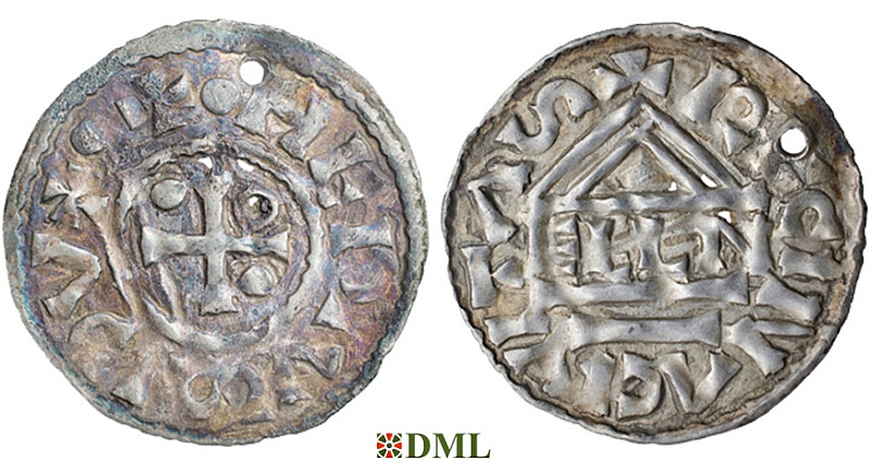 Денарий, Германия, Бавария, Heinrich II (985–995), м.д. Regensburg, монетарий ELLN, Hahn 1976, 22c2