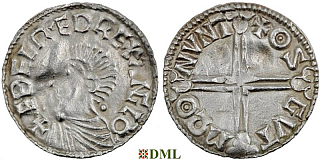 Денарий, Англия, Æthelred II (978-1016), м.д. Huntingdon, монетарий Asgautr, North 774