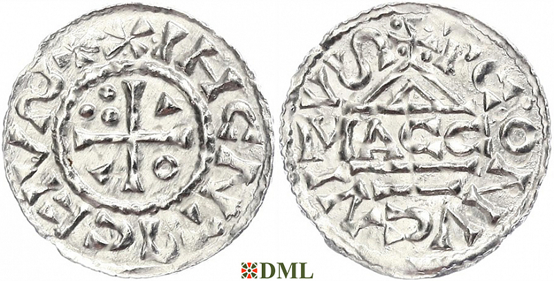 Денарий, Германия, Бавария, Heinrich II (1002-1024), м.д. Regensburg, монетарий MΛCCO, Hahn 1976, 27f1