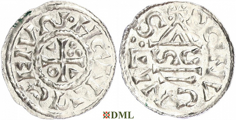 Денарий, Германия, Бавария, Heinrich II (1002-1024), м.д. Regensburg, монетарий SC, Hahn 1976, 27h4