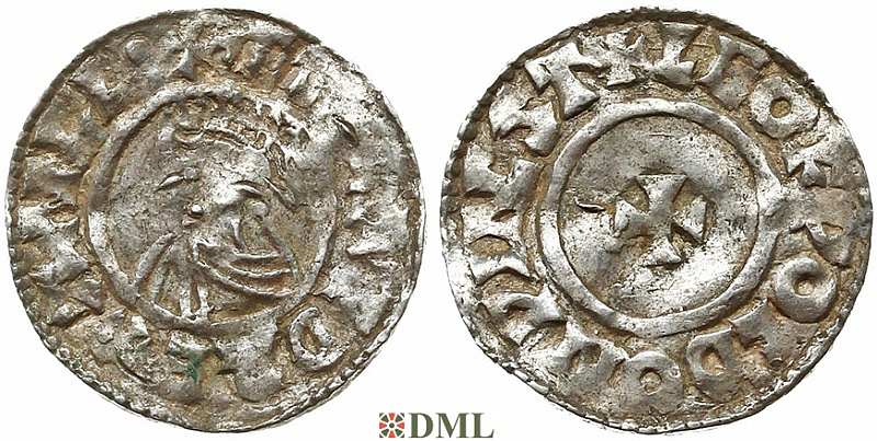 Денарий, Англия, Æthelred II (978-1016), м.д. Winchester, монетарий Leofwold, North 777