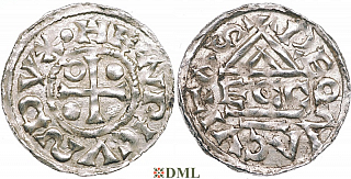 Денарий, Германия, Бавария, Heinrich II (985-995), м.д. Regensburg, монетарий ECCO, Hahn 1976, 22b2.3