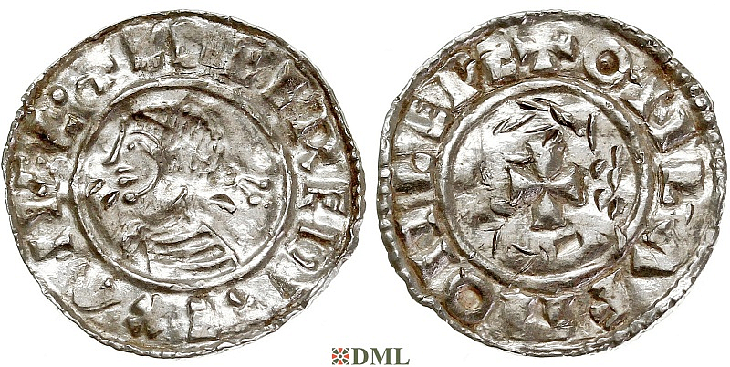 Денарий, Англия, Æthelred II (978-1016), м.д. Lewes, монетарий Onlaf 