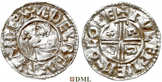 Денарий, Англия, Æthelred II (978-1016), м.д. Colchester, монетарий Wulfwine, North 770