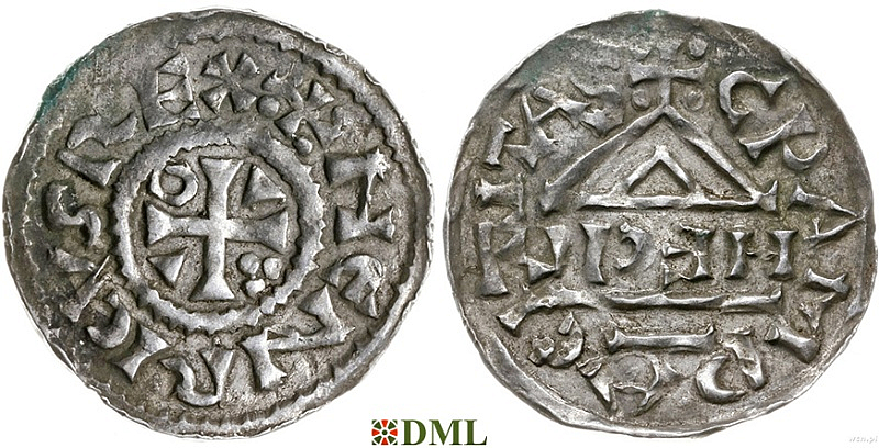 Денарий, Германия, Бавария, Heinrich II (1002-1024), м.д. Cham, монетарий HECIL, Hahn 1976, 80a1.1