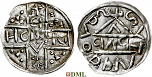 Денарий, Германия, Бавария, Heinrich V (1018-1023), м.д. Salzburg, монетарий PΛP, Hahn 1976, 99e1.A