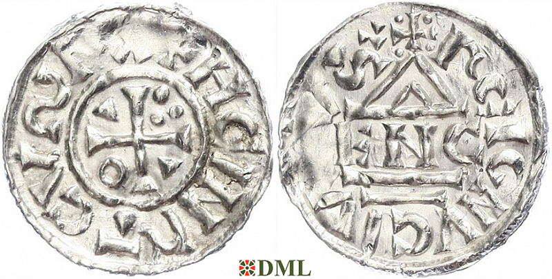Денарий, Германия, Бавария, Heinrich II (1002-1024), м.д. Regensburg, монетарий ENC, Hahn 1976, 27d6