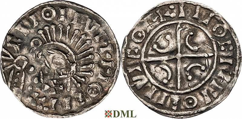 Денарий, Дания, Cnut (1018-1035), м.д. Orbaek, Hbg. 54