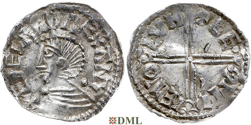 Денарий, Англия, Æthelred II (978-1016), м.д. London, монетарий Leofwine, North 774