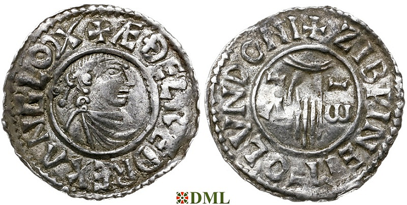 Денарий, Англия, Æthelred II (978-1016), м.д. London, монетарий Sibwine, North 766