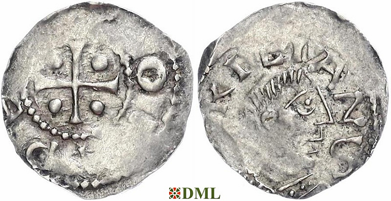 Денарий, Германия, Франкония, Otto III (983-1002), м.д. Wurzburg, Dbg. 856