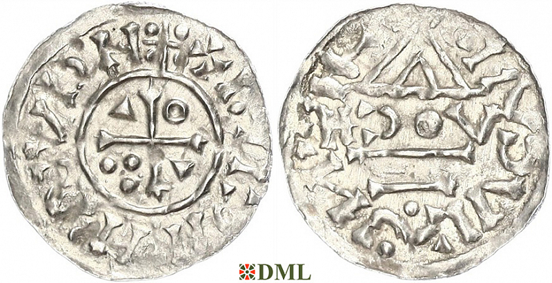 Денарий, Германия, Бавария, Heinrich II (1002-1024), м.д. Regensburg, монетарий HƆOV, Hahn 1976, 27i1