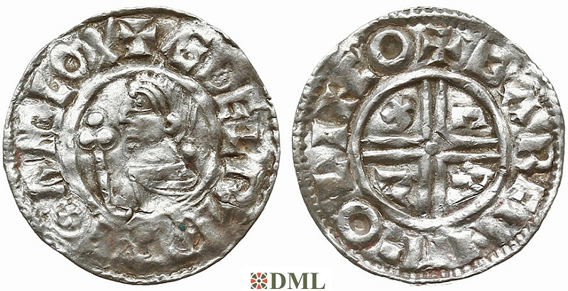 Денарий, Англия, Æthelred II (978-1016), м.д. Lincoln, монетарий Garfin, North 770