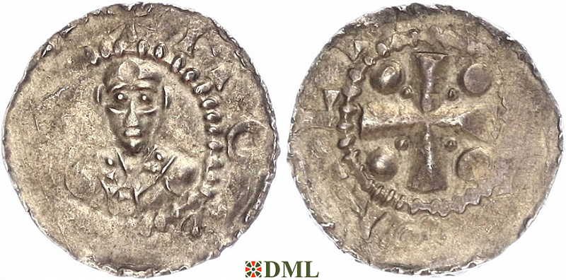 Денарий, Германия, Франкония, Willigis (975-1011), м.д. Mainz, Dbg. 802