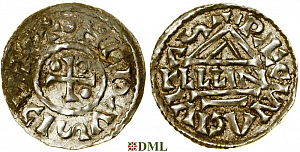 Денарий, Германия, Бавария, Heinrich II (985–995), м.д. Regensburg, монетарий ELLIN, Hahn 1976, 22.c.1