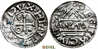 Денарий, Германия, Бавария, Heinrich II (955-995), м.д. Regensburg, монетарий GVΛL, Hahn 1976, 22d1.1