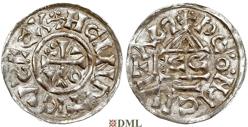 Денарий, Германия, Бавария, Kg Heinrich II (1002-1014), м.д. Regensburg, монетарий ECCO, Hahn 1976, 27c1