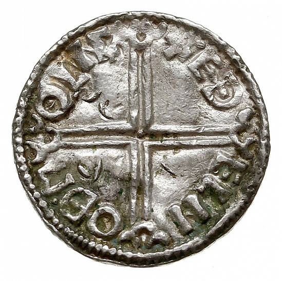 Денарий, Англия, Æthelred II (978-1016), м.д. Lincoln, монетарий Aethelnoth, North 774