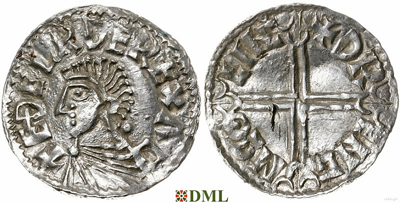 Денарий, Англия, Æthelred II (978-1016), м.д. Lincoln, монетарий Dreng, North 774