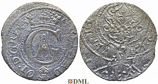 Шиллинг (солид), Швеция, Рига (город), Густав II Адольф (1611-1632), м.д. Рига, минцмейстер Martin Wulff II, 1622 г., Haljak 1466