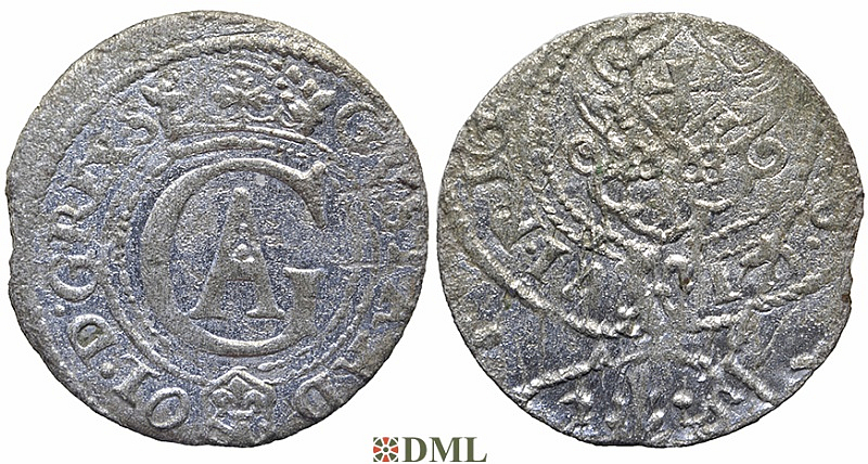 Шиллинг (солид), Швеция, Рига (город), Густав II Адольф (1611-1632), м.д. Рига, минцмейстер Martin Wulff II, 1622 г., Haljak 1466