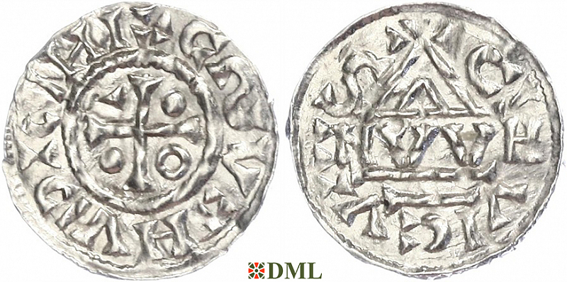 Денарий, Германия, Бавария, Heinrich IV (995-1002), м.д. Regensburg, монетарий NWH, Hahn 1976, -