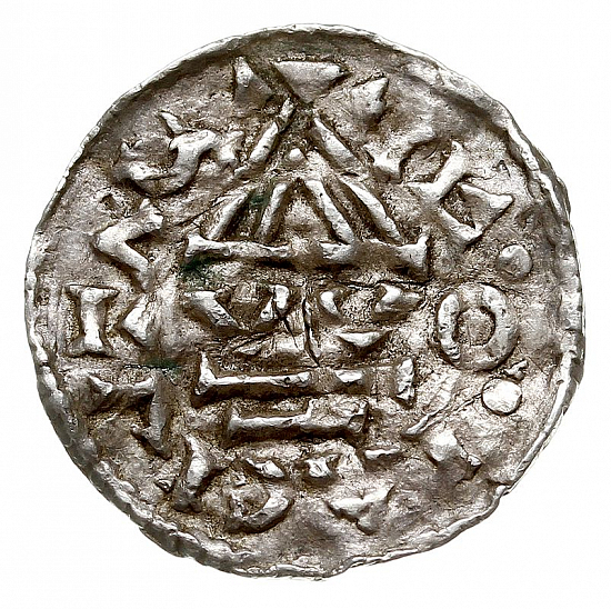 Денарий, Германия, Бавария, Otto I (976-982), м.д. Regensburg, монетарий WO, Hahn 1976, 17i1