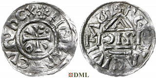 Денарий, Германия, Бавария, Heinrich II (1002-1024), м.д. Regensburg, монетарий ENCI, Hahn 1976, 27d2.1