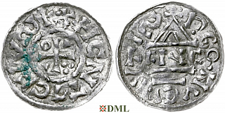 Денарий, Германия, Бавария, Heinrich II (1002-1024), м.д. Regensburg, монетарий ENCO, Hahn 1976, 27b8.4