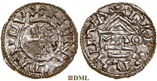Денарий, Германия, Бавария, Heinrich II (955-995), м.д. Regensburg, монетарий MΛO, Hahn 1976, 22f1.2