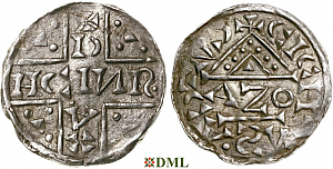 Денарий, Германия, Бавария, Heinrich V (1018-1023), м.д. Regensburg, монетарий AZO, Hahn 1976, 31b1.2