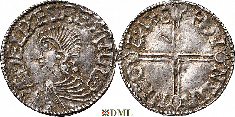 Денарий, Англия, Æthelred II (978-1016), м.д. Exeter, монетарий Dunstan, North 774