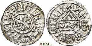 Денарий, Германия, Бавария, Heinrich II (1002-1024), м.д. Nabburg, монетарий ECIC, Hahn 1976, 74b1