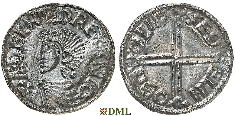 Денарий, Англия, Æthelred II (978-1016), м.д. Lincoln, монетарий Æthelnoth, North 774