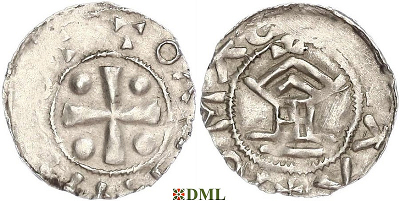 Денарий, Германия, Франкония, Otto II (973-983) - Otto III (983–1002), м.д. Mainz, Dbg. 777