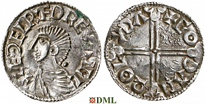 Денарий, Англия, Æthelred II (978-1016), м.д. Lydford, монетарий Goda, North 774