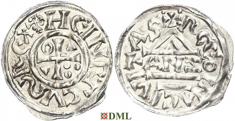 Денарий, Германия, Бавария, Heinrich II (1002-1024), м.д. Regensburg, монетарий ANZO, Hahn 1976, 27a2