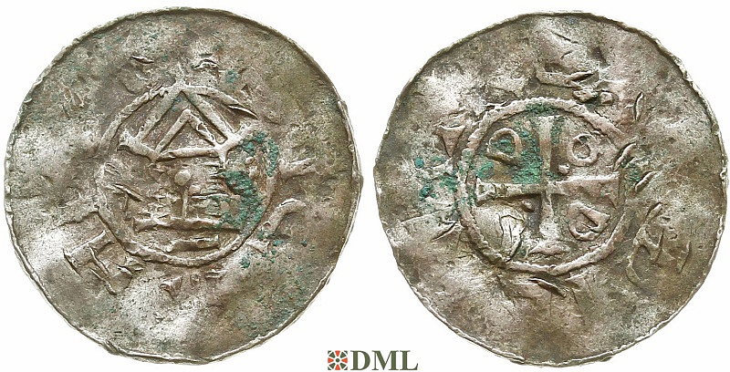 Денарий, Германия, Саксония, Нижняя Саксония , Otto III (983-1002), м.д. Goslar, type OAP
