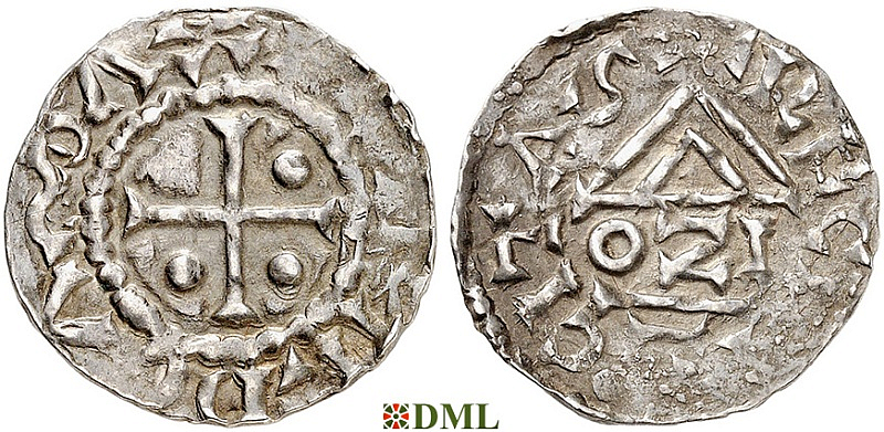 Денарий, Германия, Бавария, Heinrich I (948-955), м.д. Regensburg, монетарий OZI, Hahn 1976, 10j1