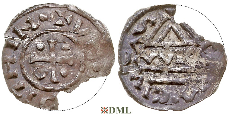 Денарий, Германия, Бавария, Heinrich IV (995-1002), м.д. Regensburg, монетарий WIC, Hahn 1976, 25e3