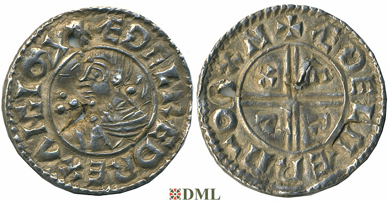 Денарий, Англия, Æthelred II (978-1016), м.д. Oxford, монетарий Æthelmær, North 770