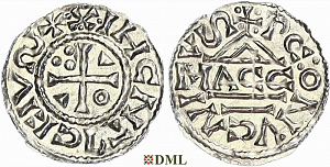 Денарий, Германия, Бавария, Heinrich II (1002-1024), м.д. Regensburg, монетарий MΛCCO, Hahn 1976, 27f1