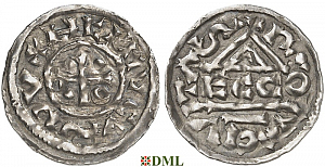 Денарий, Германия, Бавария, Heinrich II (985-995), м.д. Regensburg, монетарий ECCO, Hahn 1976, 22b2